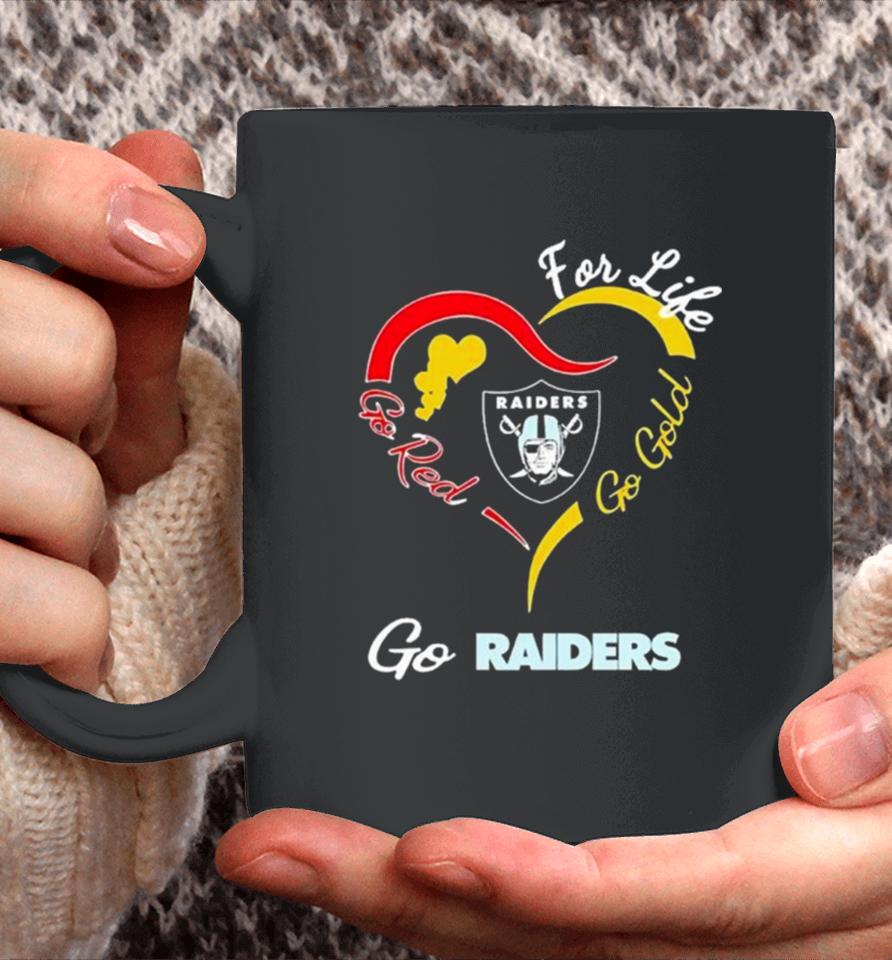Las Vegas Raiders For Life Go Red Go Gold Go Eagles Heart Logo Coffee Mug