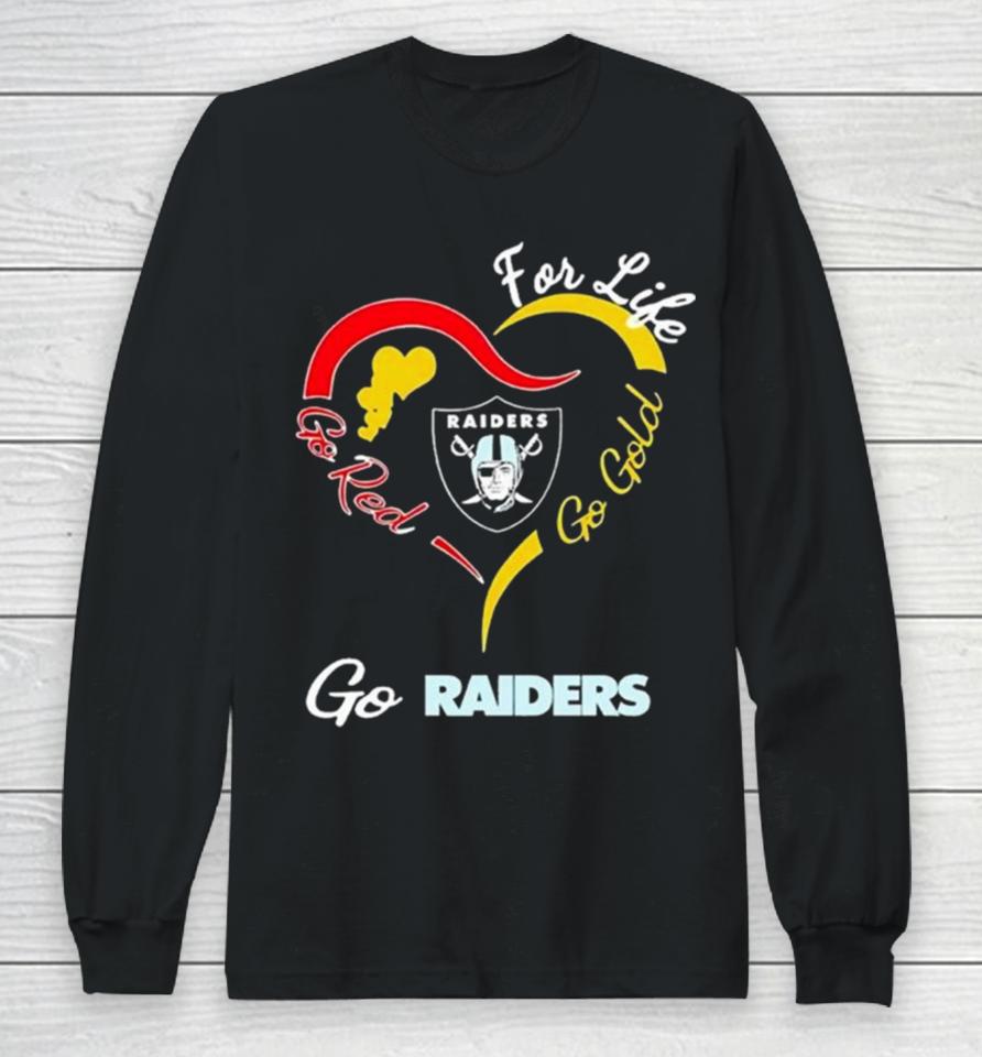 Las Vegas Raiders For Life Go Red Go Gold Go Eagles Heart Logo Long Sleeve T-Shirt