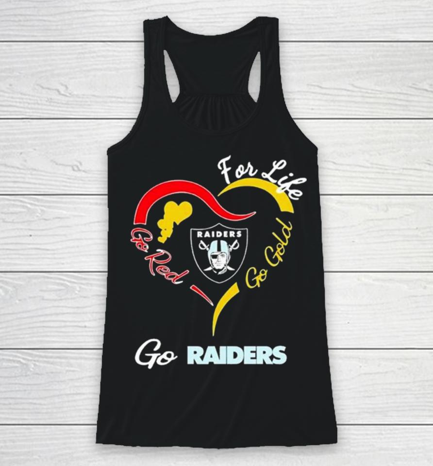 Las Vegas Raiders For Life Go Red Go Gold Go Eagles Heart Logo Racerback Tank