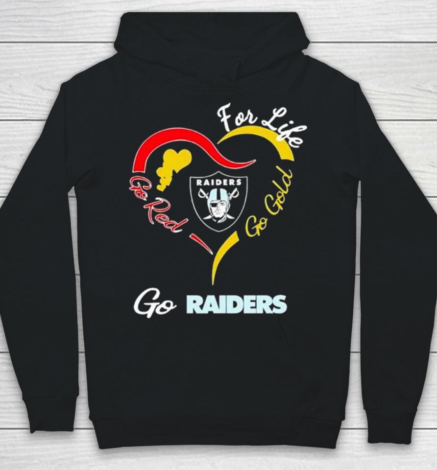 Las Vegas Raiders For Life Go Red Go Gold Go Eagles Heart Logo Hoodie
