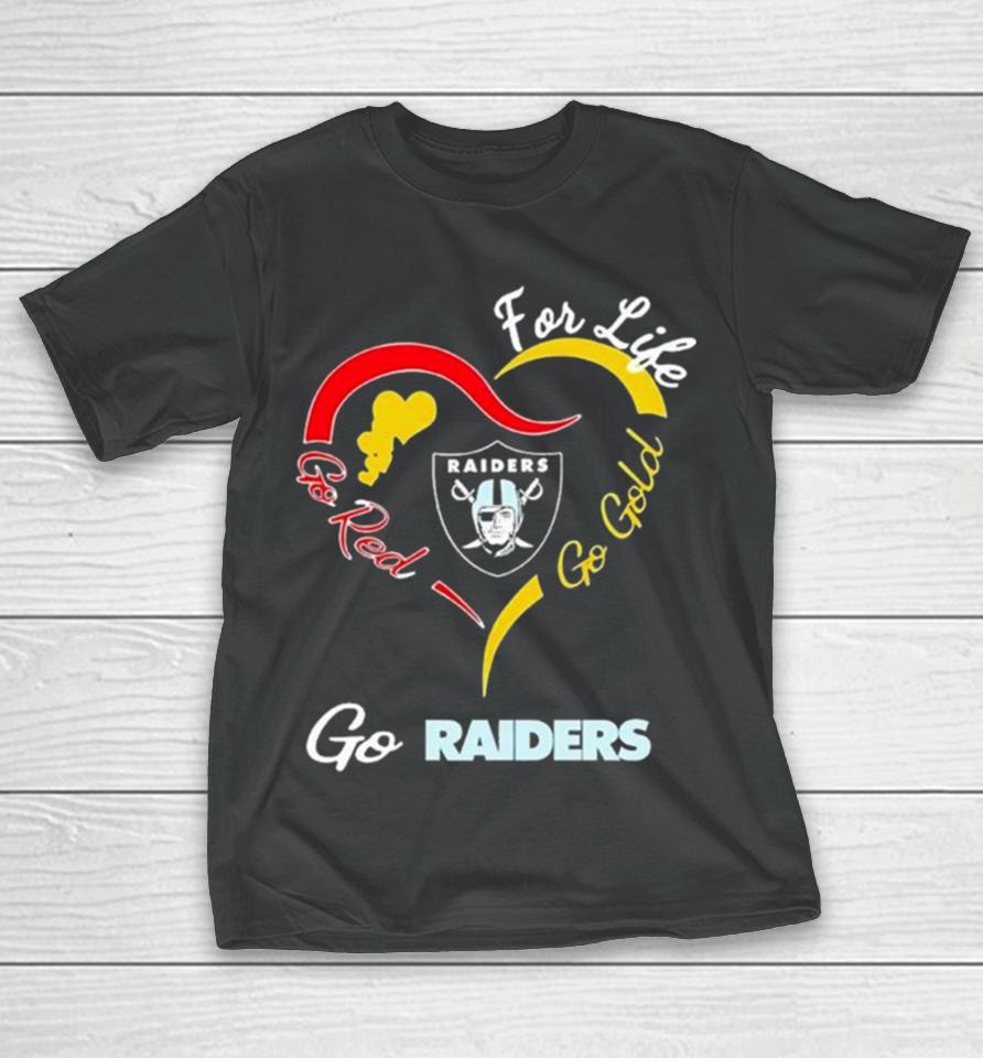 Las Vegas Raiders For Life Go Red Go Gold Go Eagles Heart Logo T-Shirt