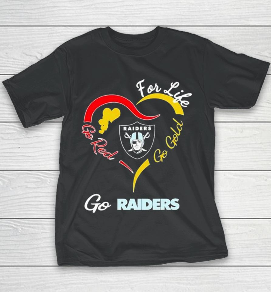 Las Vegas Raiders For Life Go Red Go Gold Go Eagles Heart Logo Youth T-Shirt