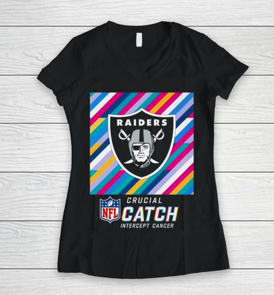 Las Vegas Raiders Nfl Crucial Catch Intercept Cancer Women V-Neck T-Shirt
