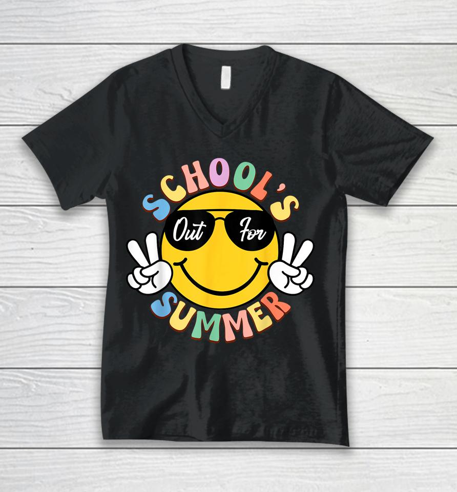Last Day Of School Graduation Groovy Schools Out For Summer Unisex V-Neck T-Shirt