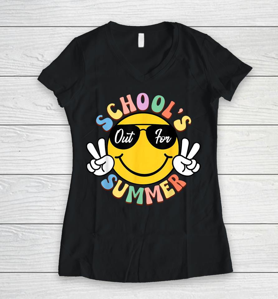 Last Day Of School Graduation Groovy Schools Out For Summer Women V-Neck T-Shirt