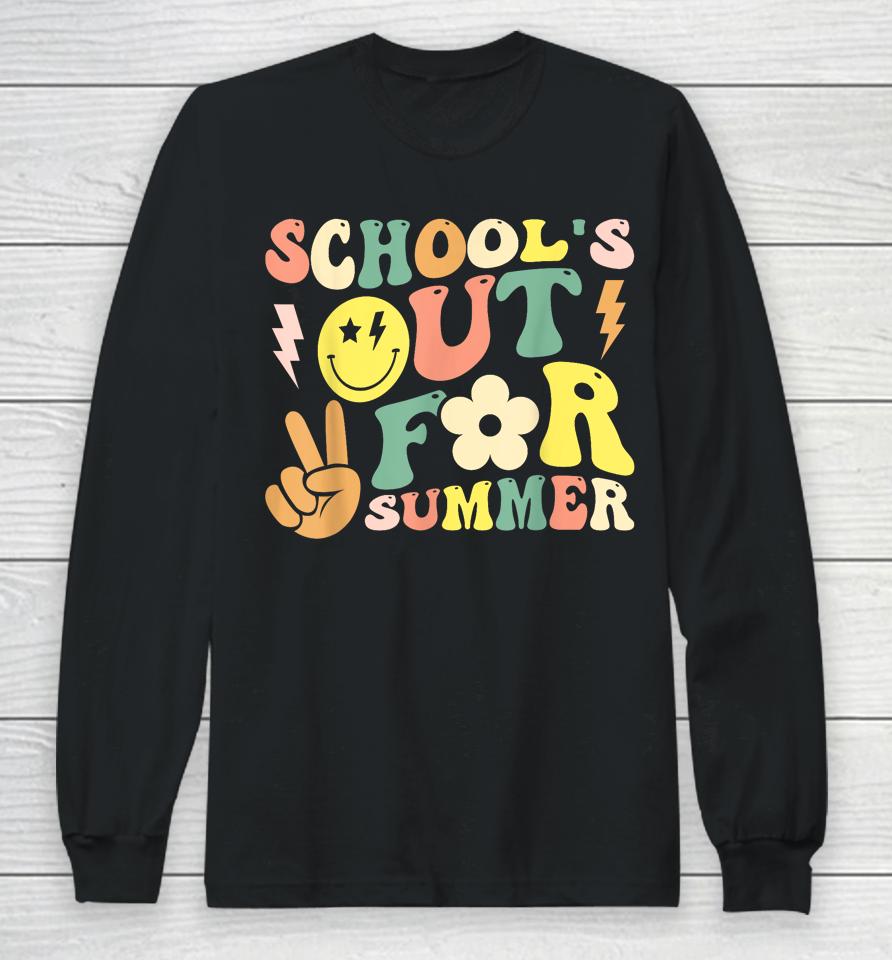 Last Day Of School Groovy Schools Out For Summer Teacher Long Sleeve T-Shirt