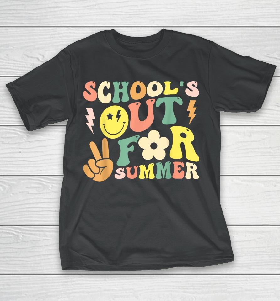 Last Day Of School Groovy Schools Out For Summer Teacher T-Shirt