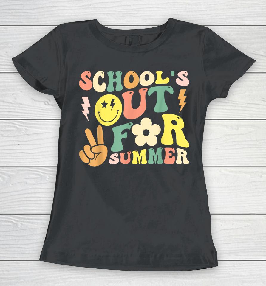Last Day Of School Groovy Schools Out For Summer Teacher Women T-Shirt