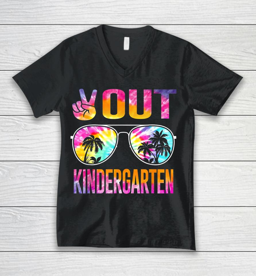 Last Day Of School Peace Out Kindergarten Teacher Unisex V-Neck T-Shirt