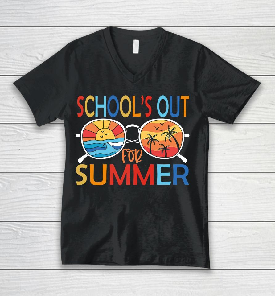 Last Day Of School Retro Schools Out For Summer Teacher Unisex V-Neck T-Shirt