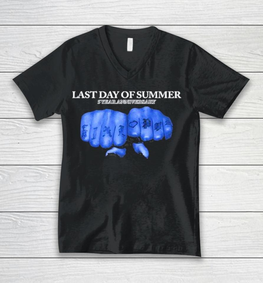 Last Day Of Summer 5 Year Anniversary Knuckles Unisex V-Neck T-Shirt