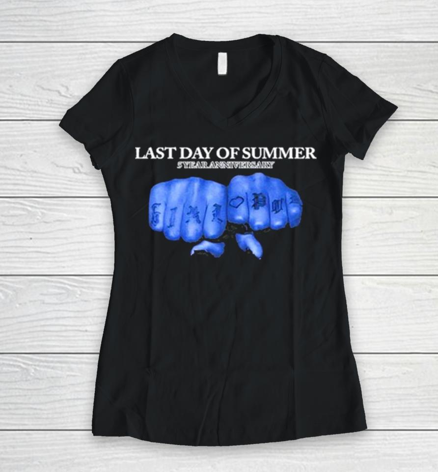 Last Day Of Summer 5 Year Anniversary Knuckles Women V-Neck T-Shirt