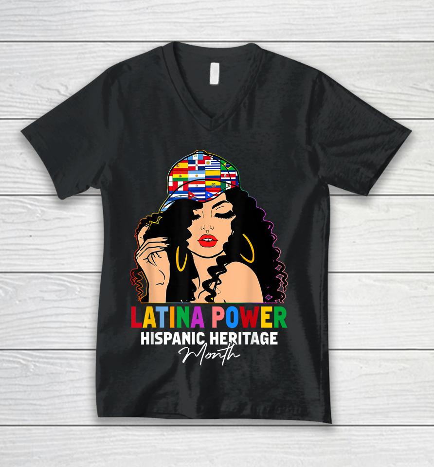 Latina Power Hispanic Heritage Month  Country Flags Unisex V-Neck T-Shirt