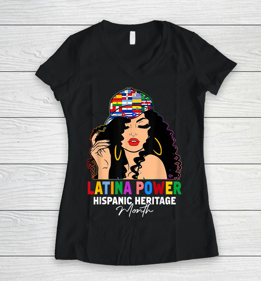 Latina Power Hispanic Heritage Month  Country Flags Women V-Neck T-Shirt