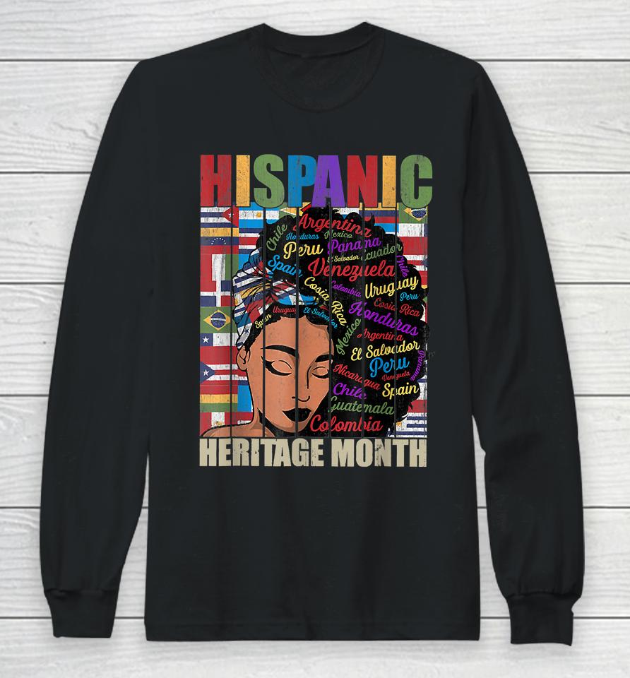 Latina Women Art Hispanic Heritage Month Latin Country Flags Long Sleeve T-Shirt