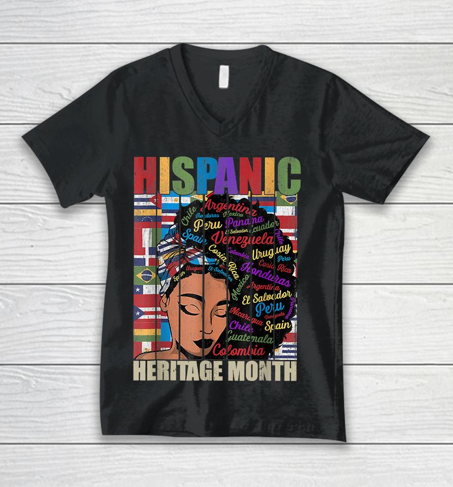 Latina Women Art Hispanic Heritage Month Latin Country Flags Unisex V-Neck T-Shirt