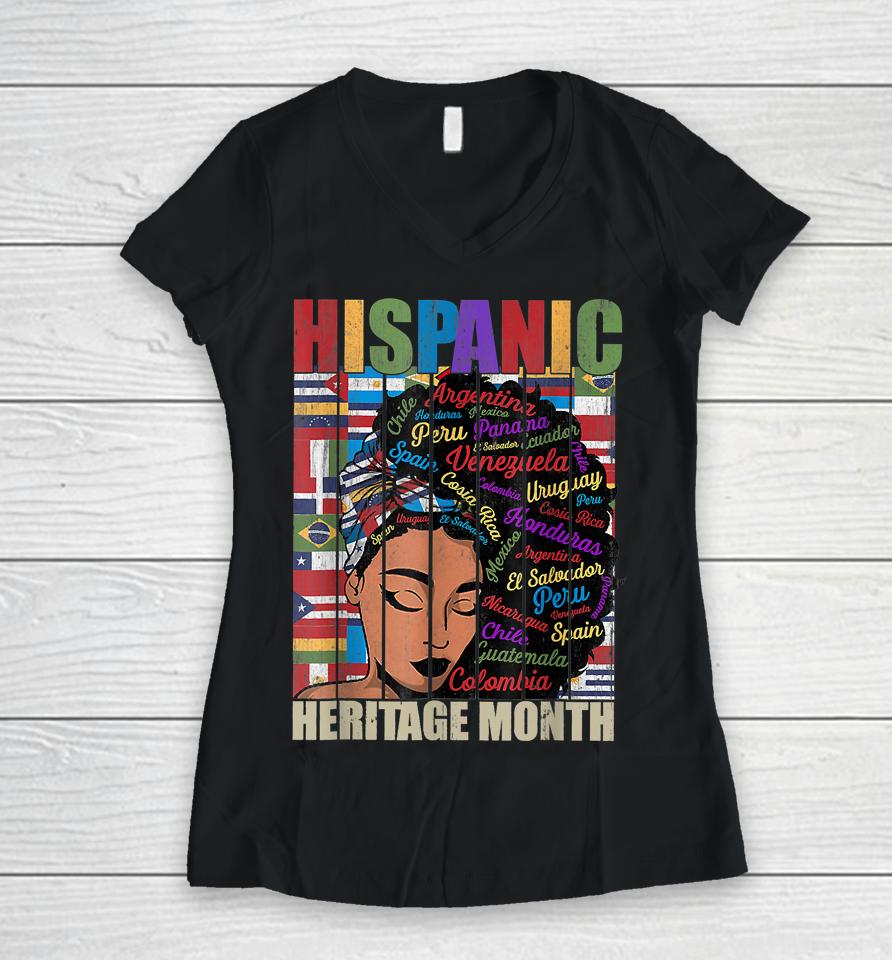 Latina Women Art Hispanic Heritage Month Latin Country Flags Women V-Neck T-Shirt