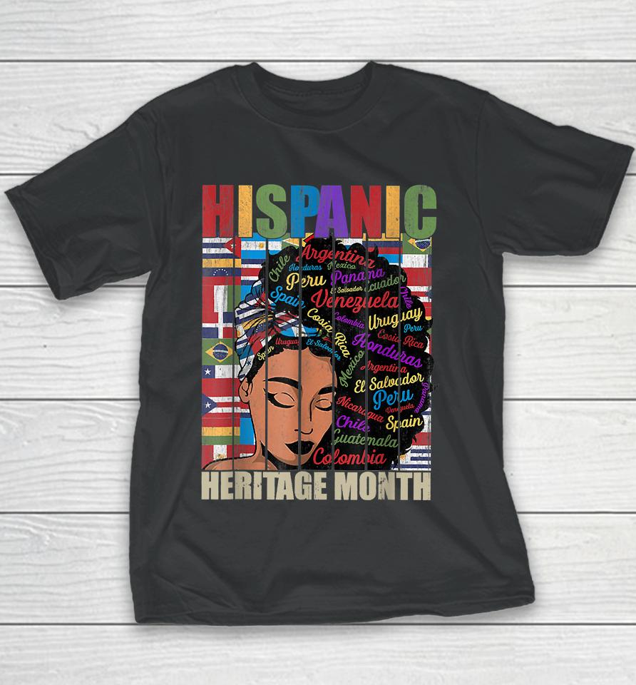 Latina Women Art Hispanic Heritage Month Latin Country Flags Youth T-Shirt