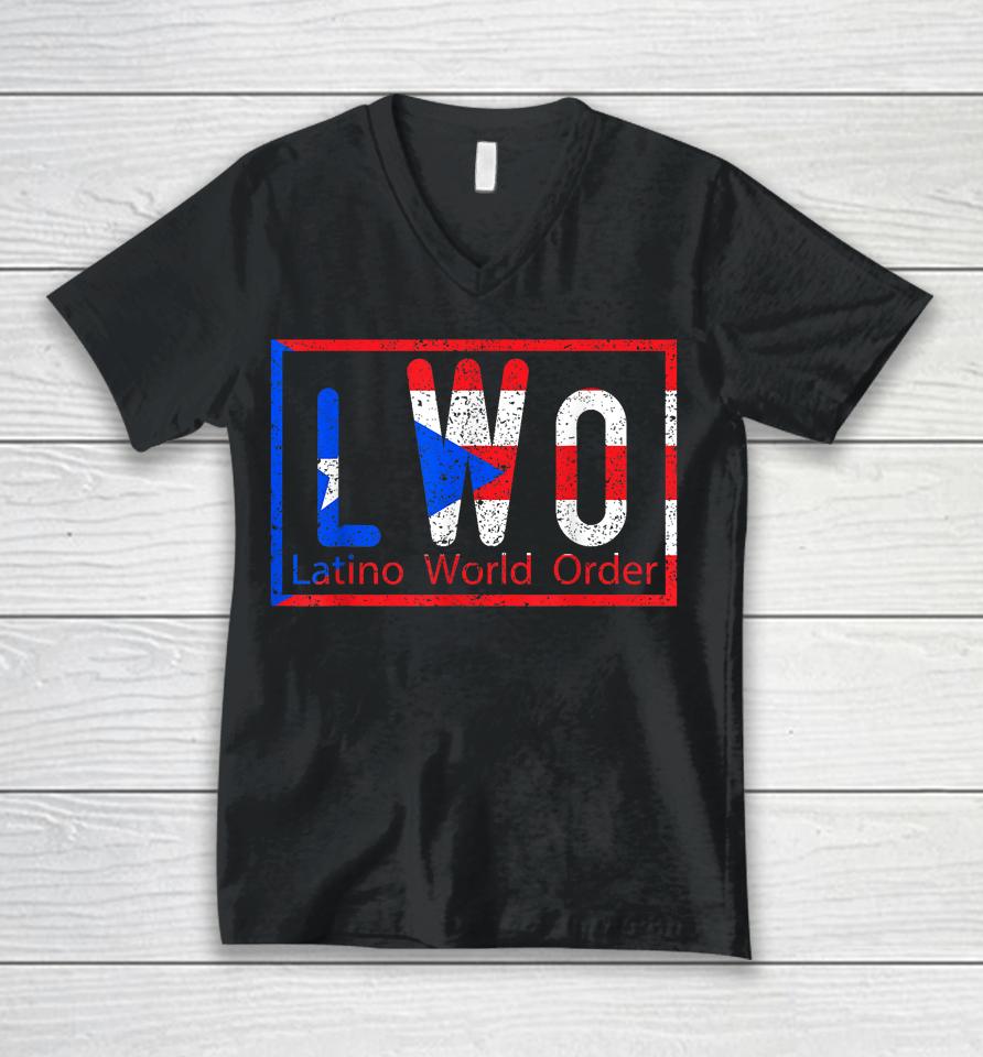 Latino World Order Puerto Rico Blue And Red Unisex V-Neck T-Shirt