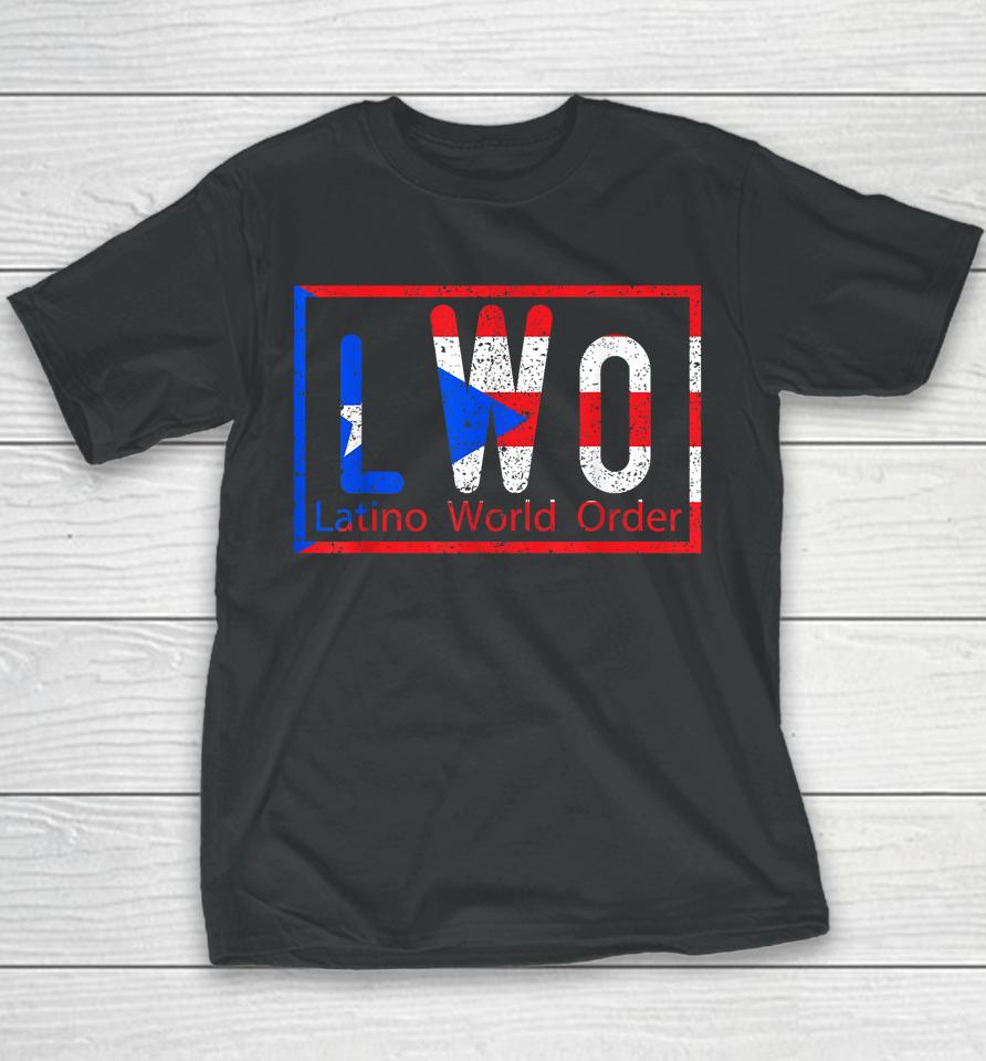 Latino World Order Puerto Rico Blue And Red Youth T-Shirt
