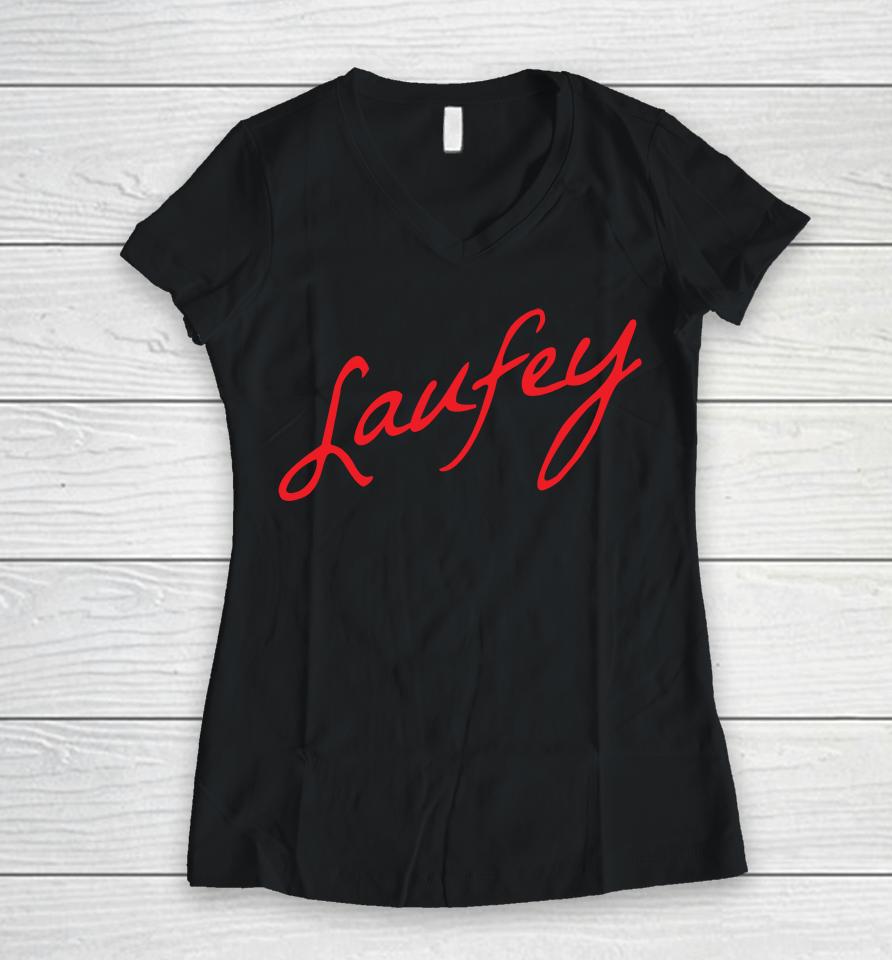 Laufey Merch Embroidered Signature Women V-Neck T-Shirt
