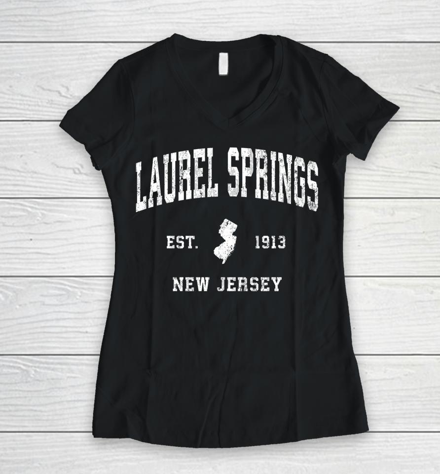 Laurel Springs New Jersey Nj Vintage Athletic Sports Design Women V-Neck T-Shirt