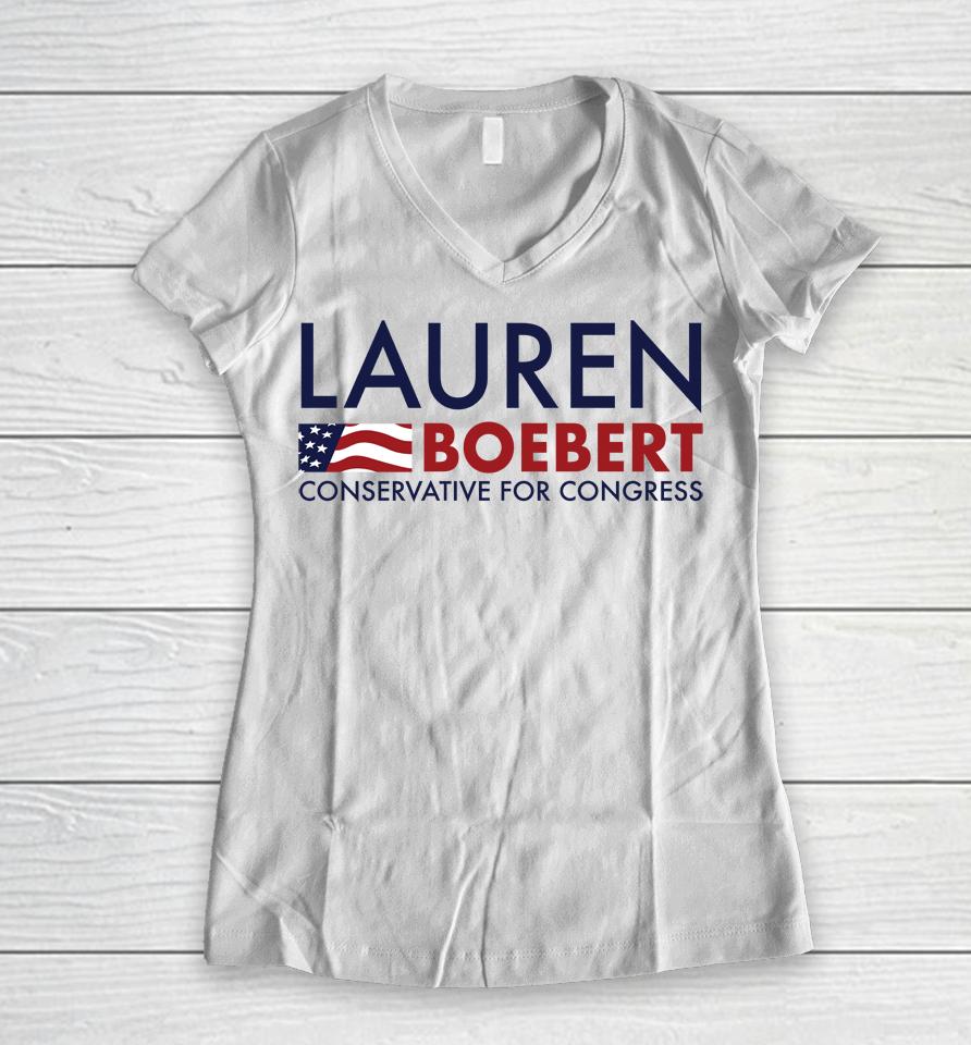 Lauren Boebert Conservative For Congress Women V-Neck T-Shirt
