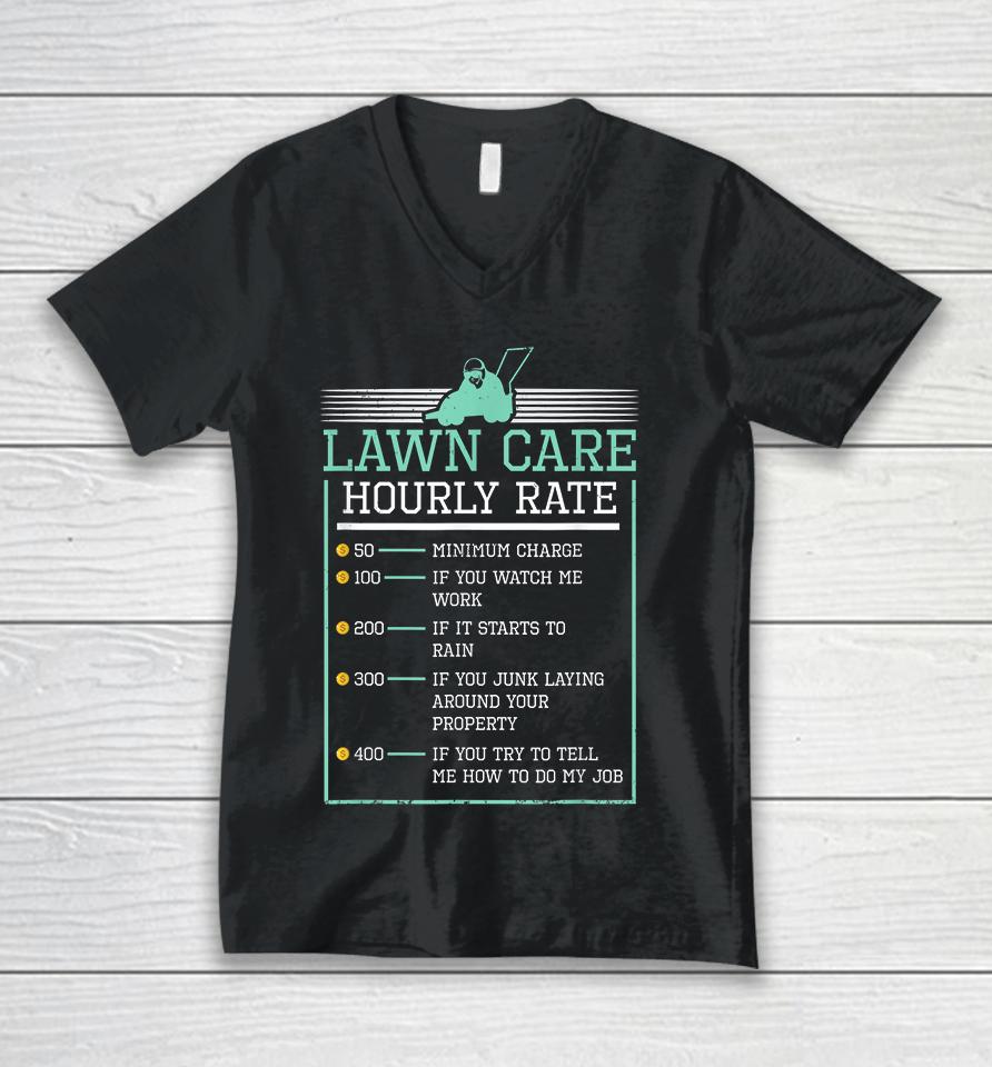 Lawn Care Hourly Rate Pricing Chart Funny Unisex V-Neck T-Shirt
