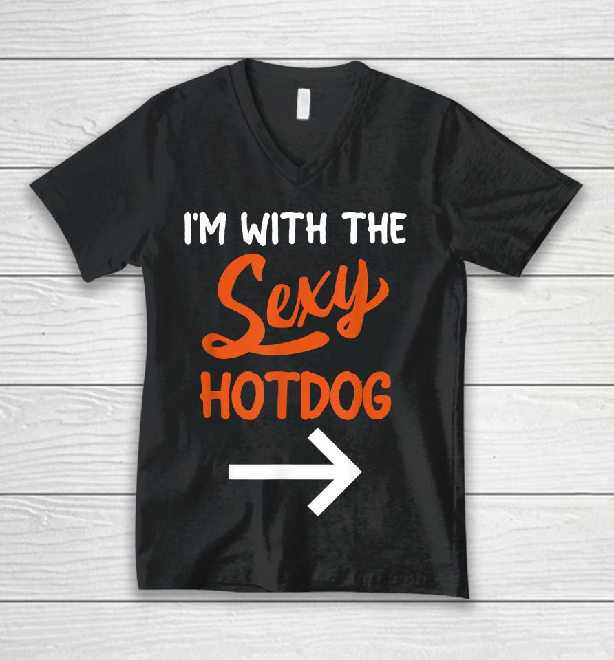 Lazy Halloween Costume For Couple I'm With The Sexy Hotdog Unisex V-Neck T-Shirt