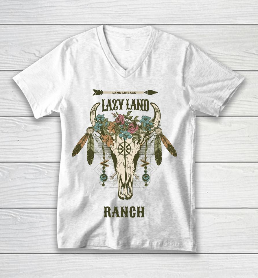 Lazy Land Ranch Cow Skull Unisex V-Neck T-Shirt