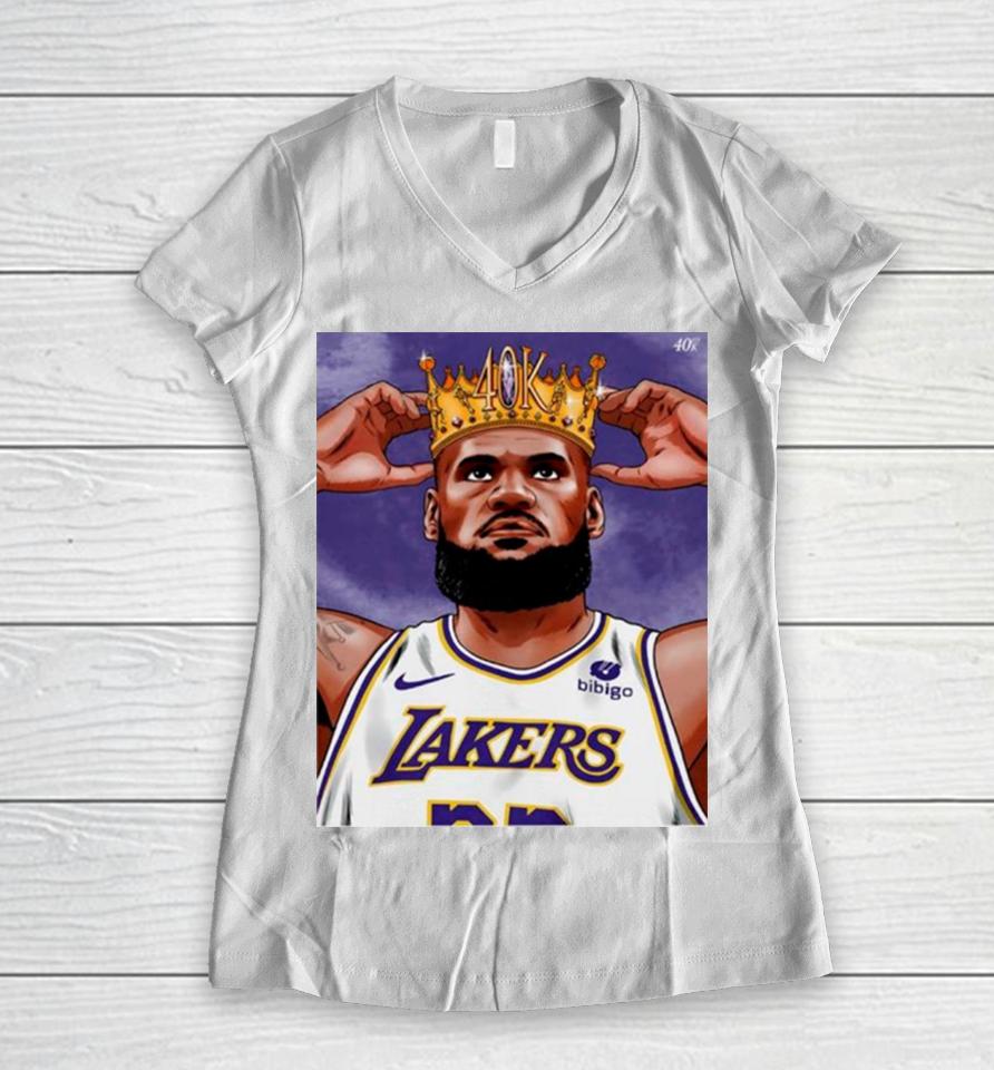 Lebron James Crown 40K Point Los Angeles Lakers Basketball Women V-Neck T-Shirt
