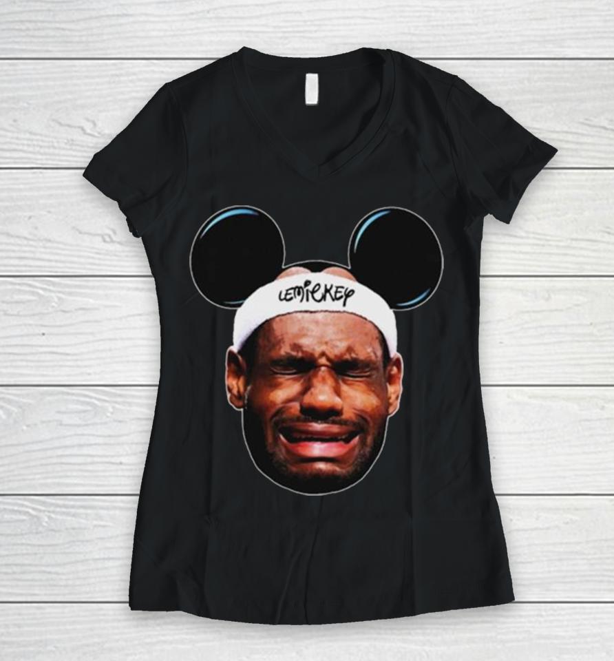 Lebron James Crying Meme Disney Lemickey Bubble Championship Lebron Hater Graphic Women V-Neck T-Shirt