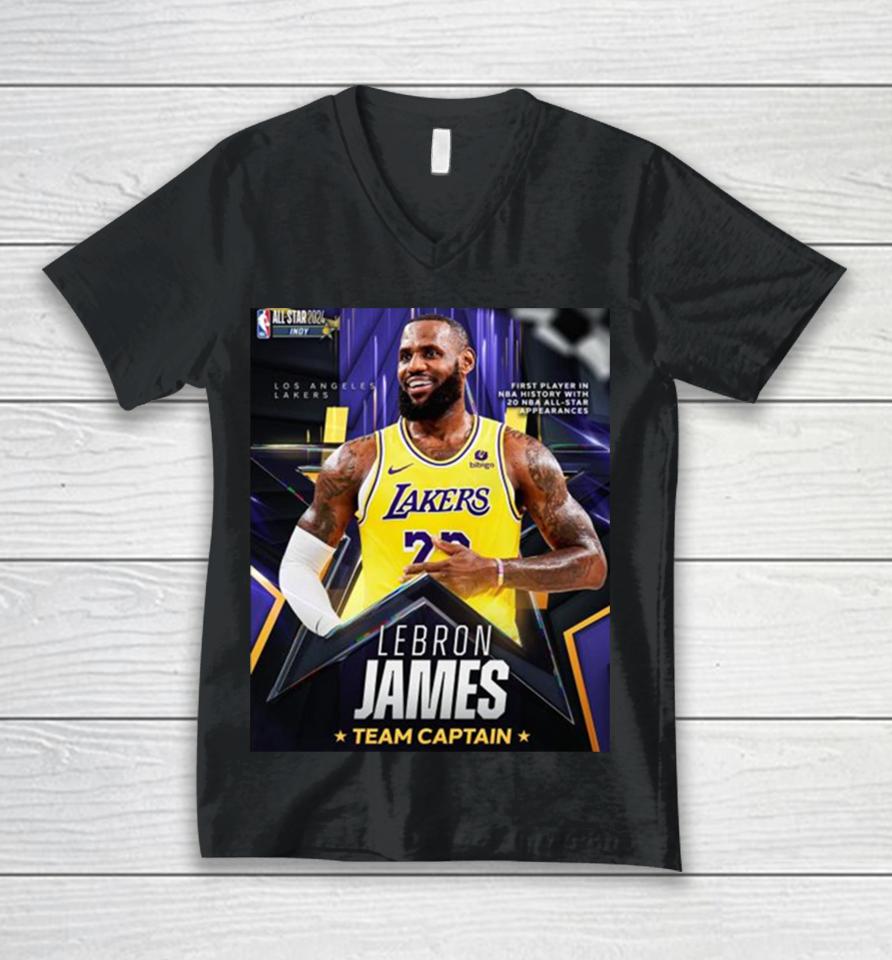 Lebron James First Player In Nba History With 20 Nba All Star Appearances Team Captain Unisex V-Neck T-Shirt