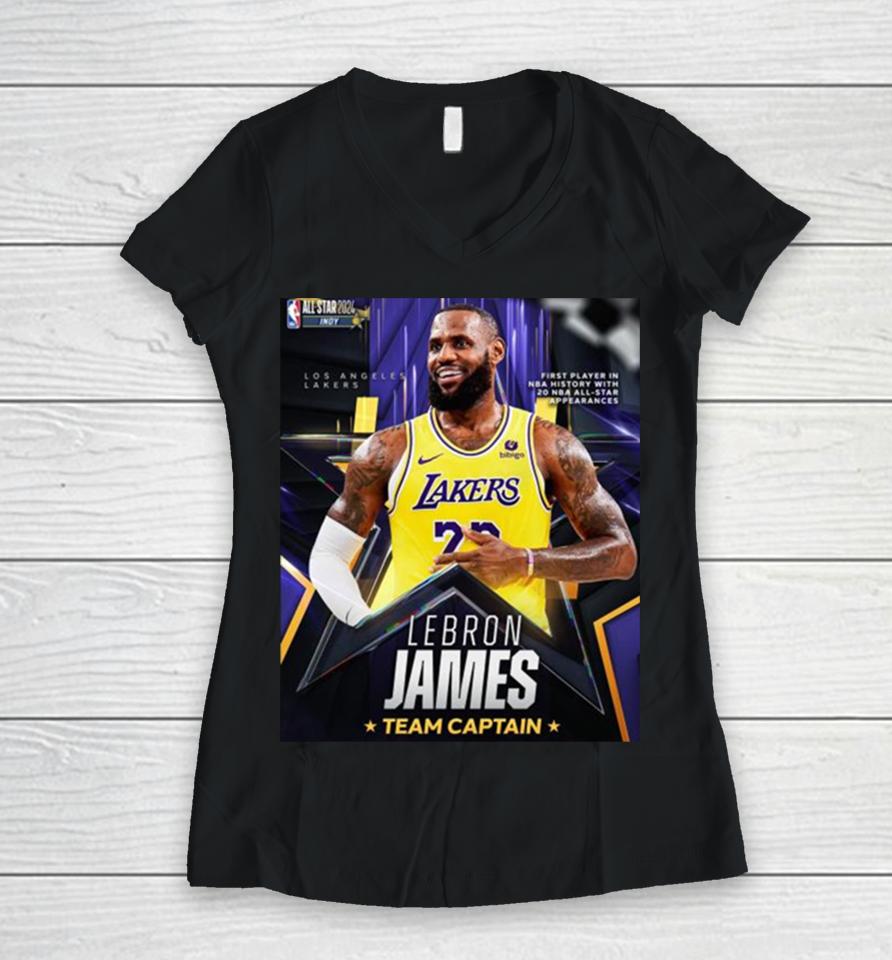 Lebron James First Player In Nba History With 20 Nba All Star Appearances Team Captain Women V-Neck T-Shirt
