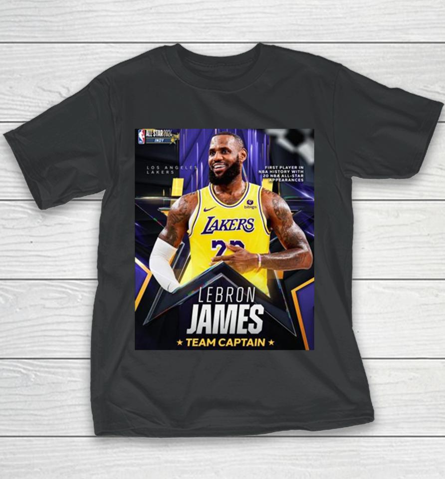 Lebron James First Player In Nba History With 20 Nba All Star Appearances Team Captain Youth T-Shirt