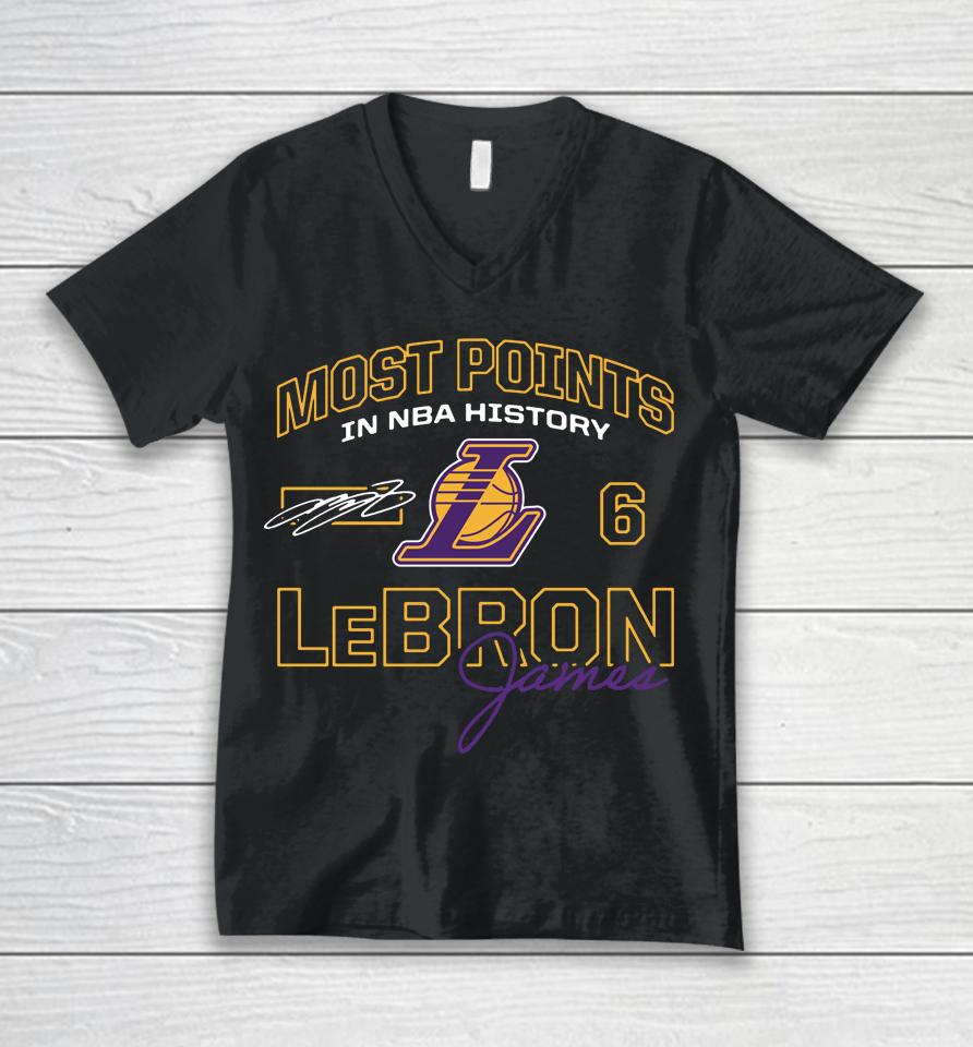 Lebron James Los Angeles Lakers Fanatics Branded Most Points In Nba History Unisex V-Neck T-Shirt