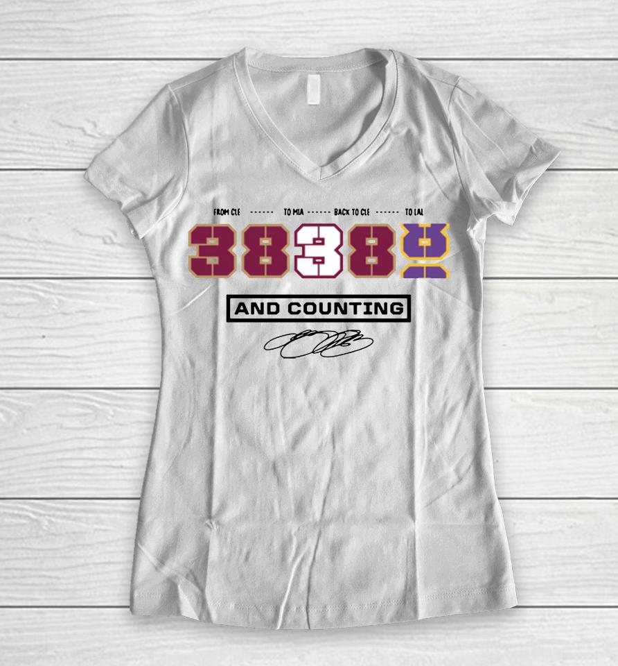 Lebron James Nba All-Time Scoring Record Split Points Women V-Neck T-Shirt