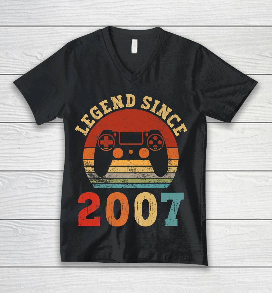 Legend Since 2007 15Th Birthday Vintage 15 Years Old Gaming Unisex V-Neck T-Shirt