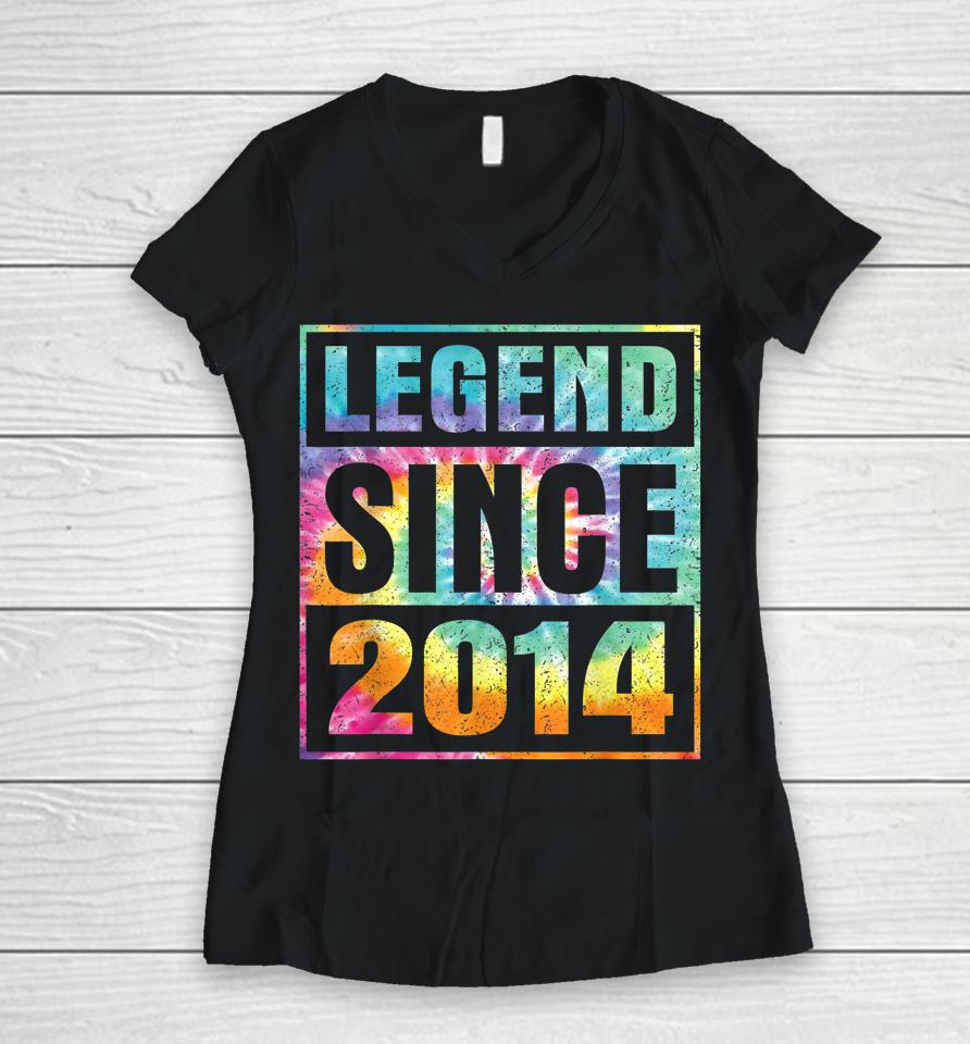 Legend Since 2014 8 Years Old 8Th Birthday Tie Dye Women V-Neck T-Shirt