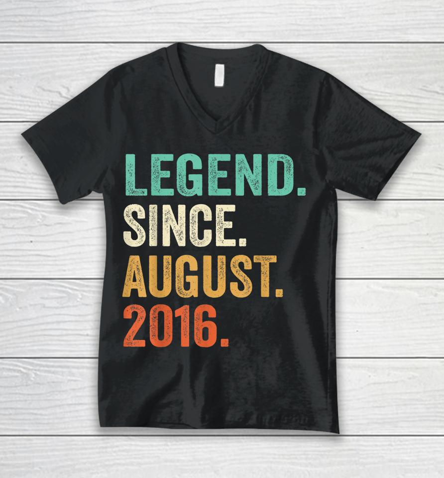Legend Since August 2016 6Th Birthday 6 Years Old Boy Kid Unisex V-Neck T-Shirt