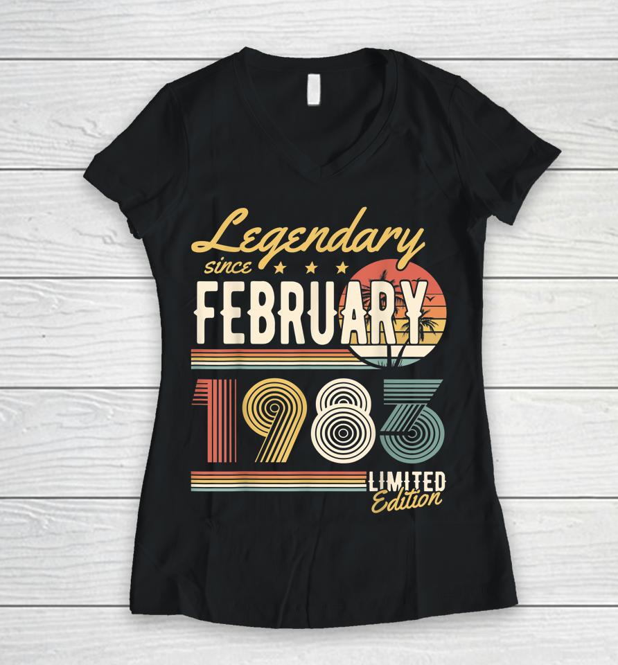 Legendary Since February 1983 Happy Birthday Women V-Neck T-Shirt