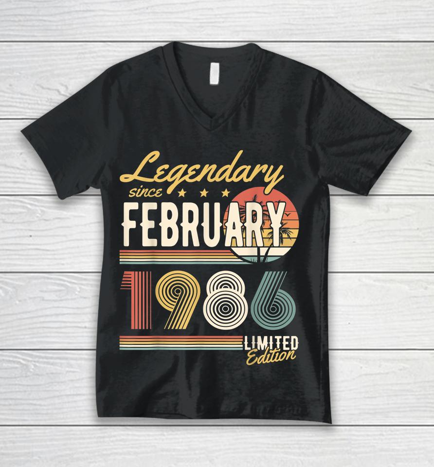 Legendary Since February 1986 Happy Birthday Unisex V-Neck T-Shirt