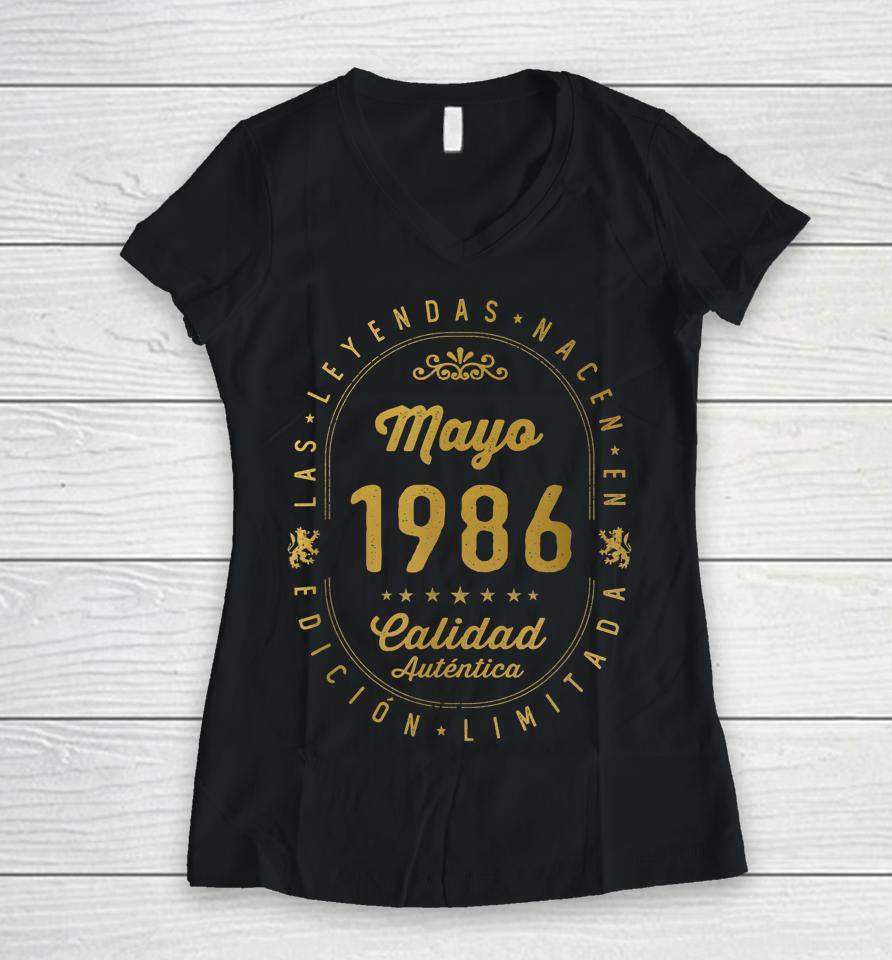 Legends Born In May 1986 36Th Birthday 36 Years Old Women V-Neck T-Shirt