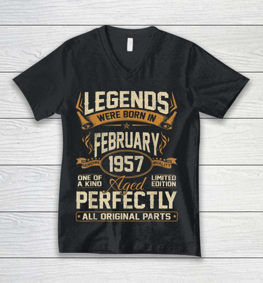 Legends Were Born In February 1957 65Th Birthday Unisex V-Neck T-Shirt