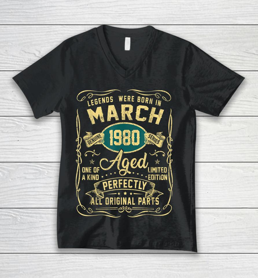 Legends Were Born In March 1980 42Th Birthday 42 Year Old Unisex V-Neck T-Shirt