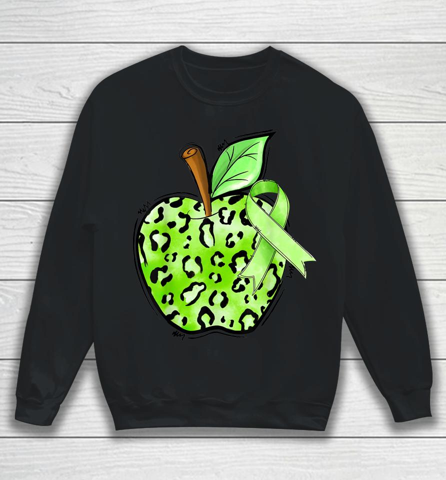 Leopard Apple Cerebral Palsy Awareness Green Ribbon Teacher Sweatshirt
