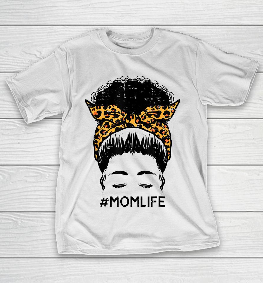 Leopard Black Woman Mom Life Mothers Day African Mama T-Shirt