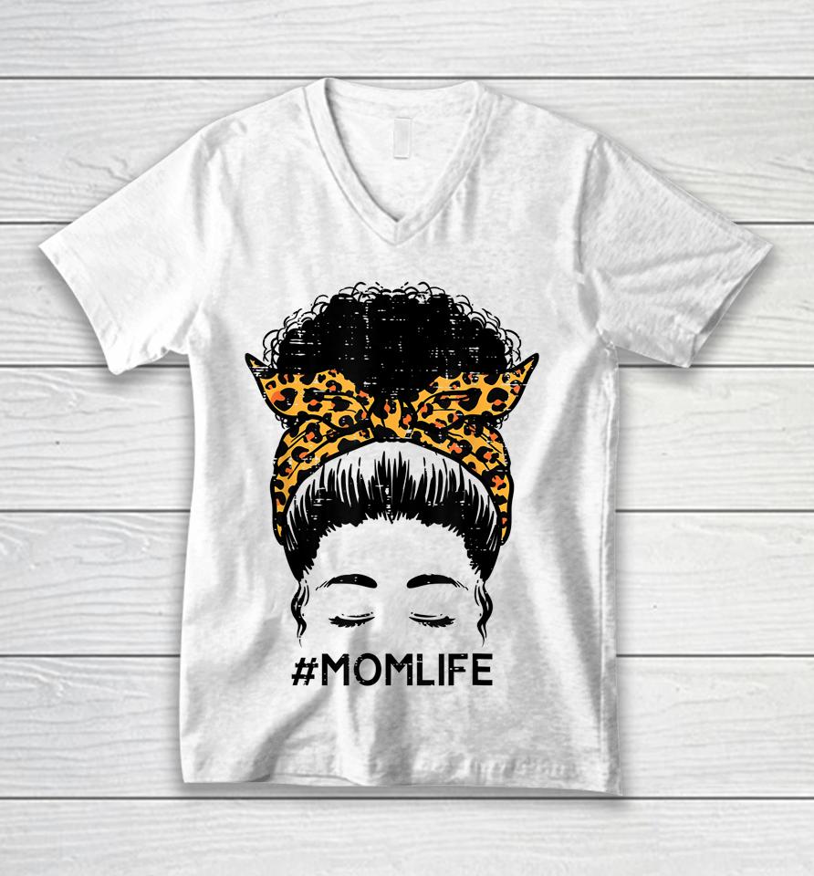 Leopard Black Woman Mom Life Mothers Day African Mama Unisex V-Neck T-Shirt
