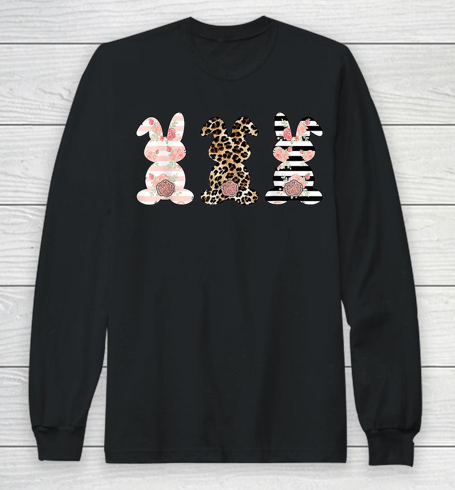 Leopard Easter Bunny Rabbit Trio Cute Easter Day Long Sleeve T-Shirt
