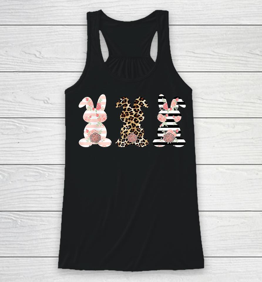 Leopard Easter Bunny Rabbit Trio Cute Easter Day Racerback Tank
